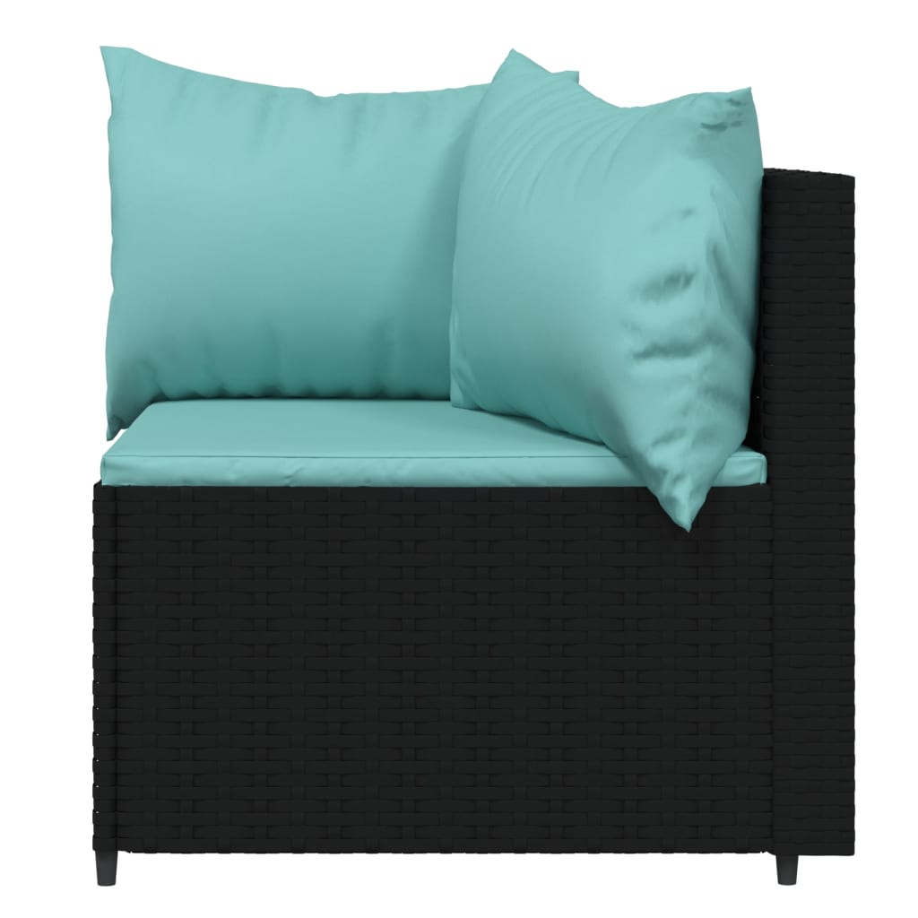 Tuinhoekbanken Met Kussens 2 St Poly Rattan Zwart en blauw 2x hoek