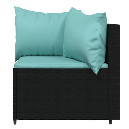 Tuinhoekbanken Met Kussens 2 St Poly Rattan Zwart en blauw 2x hoek