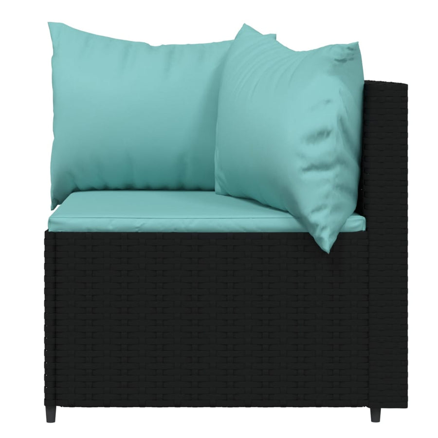 Tuinhoekbanken Met Kussens 2 St Poly Rattan Zwart en blauw 2x hoek