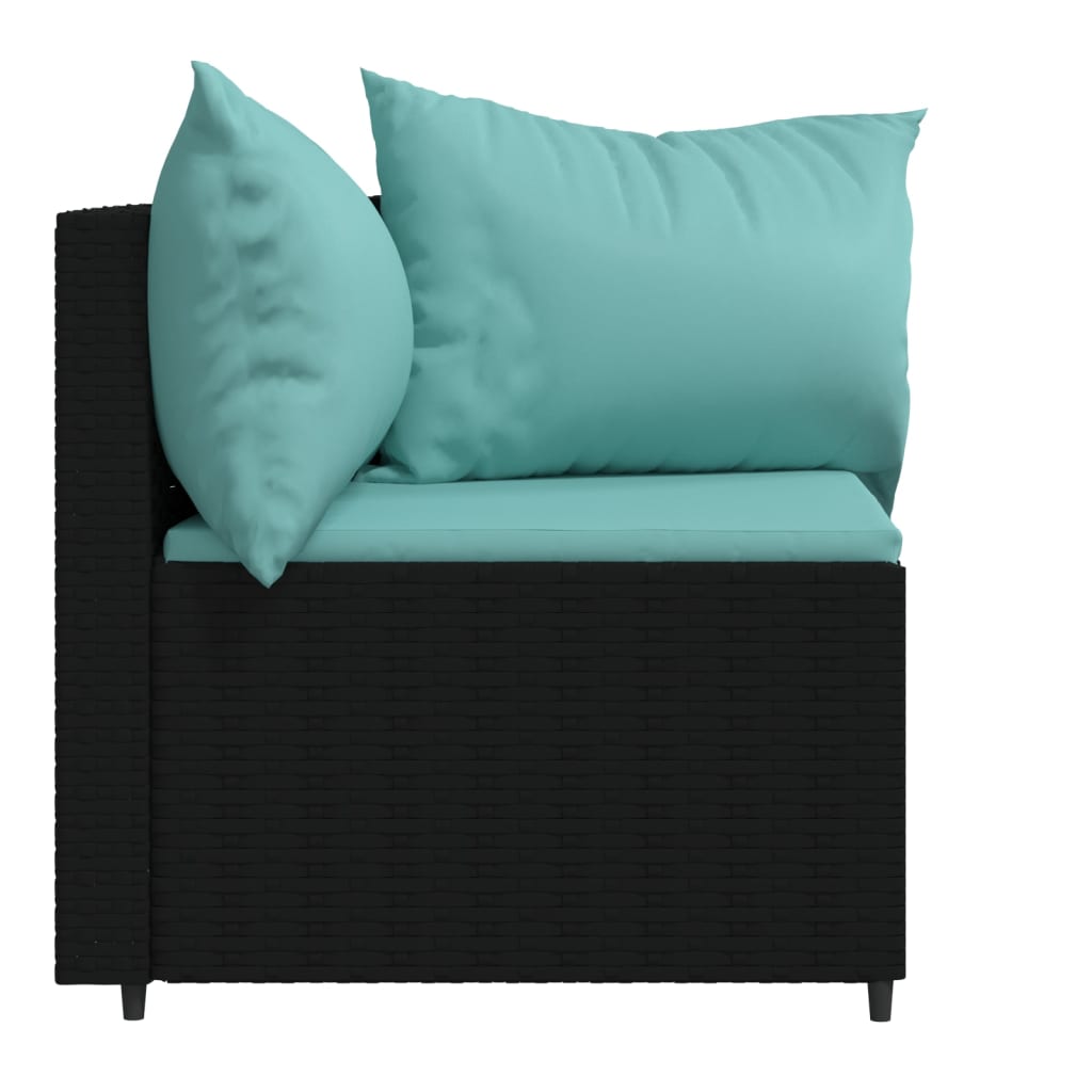 Tuinhoekbanken Met Kussens 2 St Poly Rattan Zwart en blauw 2x hoek