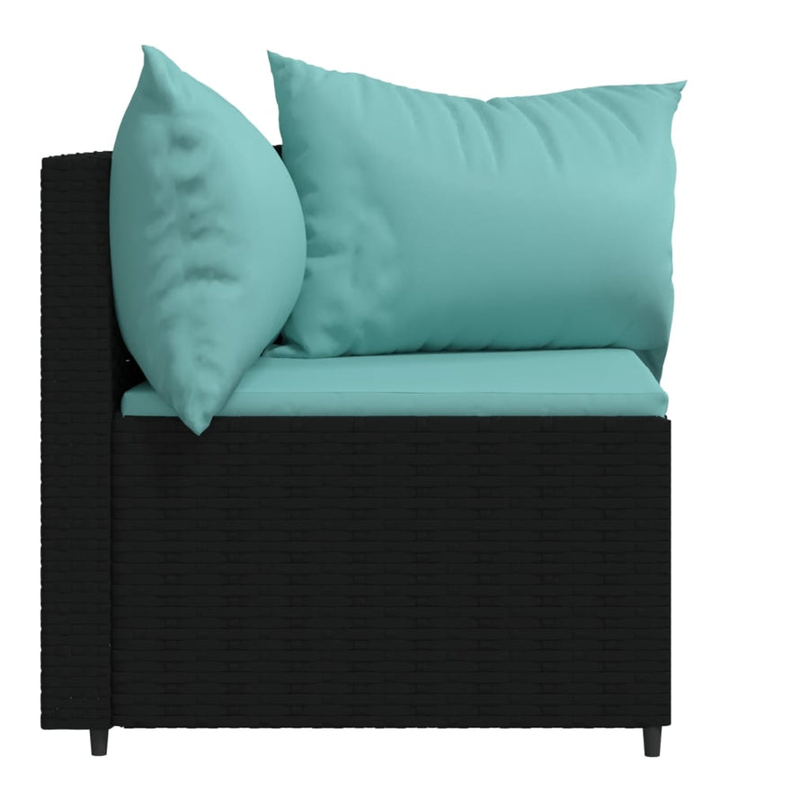 Tuinhoekbanken Met Kussens 2 St Poly Rattan Zwart en blauw 2x hoek
