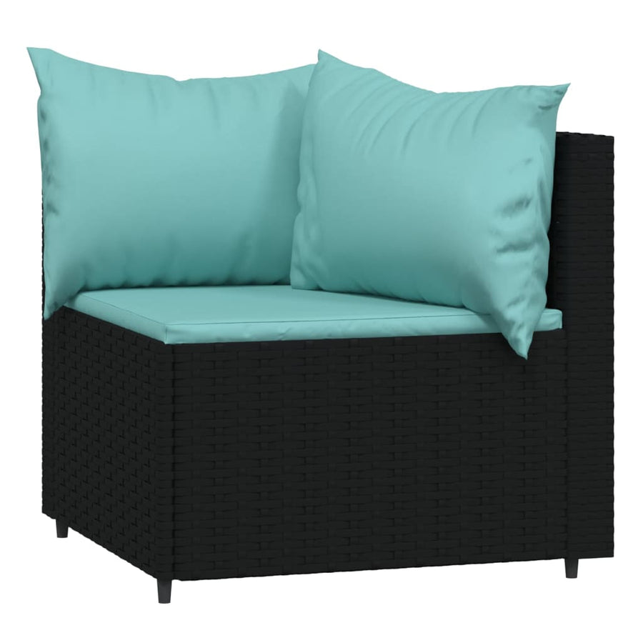 3-Delige Loungeset Met Kussens Poly Rattan Zwart en blauw 2x hoek + Tafel