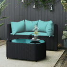 3-Delige Loungeset Met Kussens Poly Rattan Zwart en blauw 2x hoek + Tafel