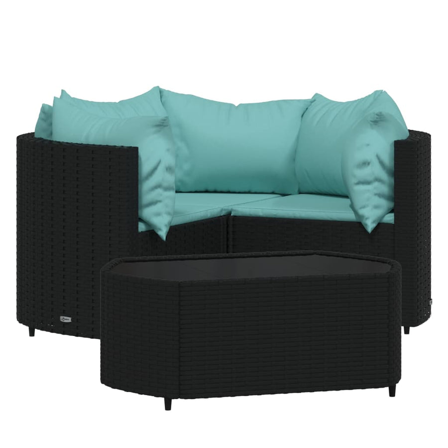 -Delige Loungeset Met Kussens Poly Rattan Zwart en blauw