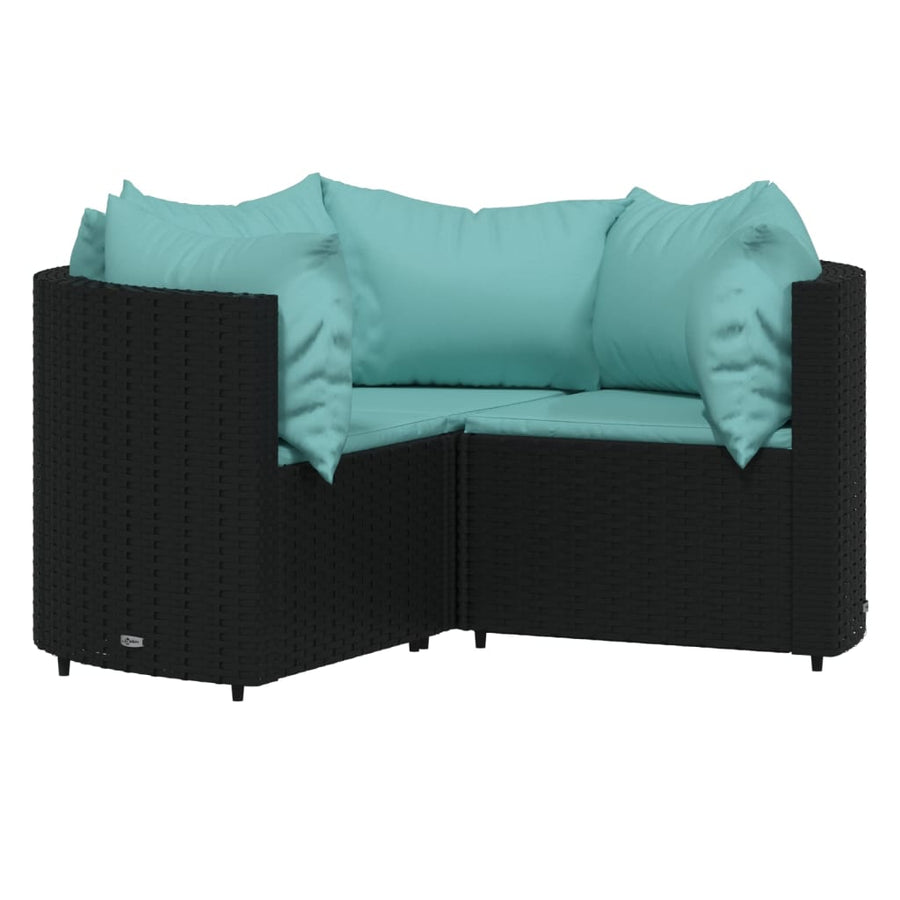 -Delige Loungeset Met Kussens Poly Rattan Zwart en blauw
