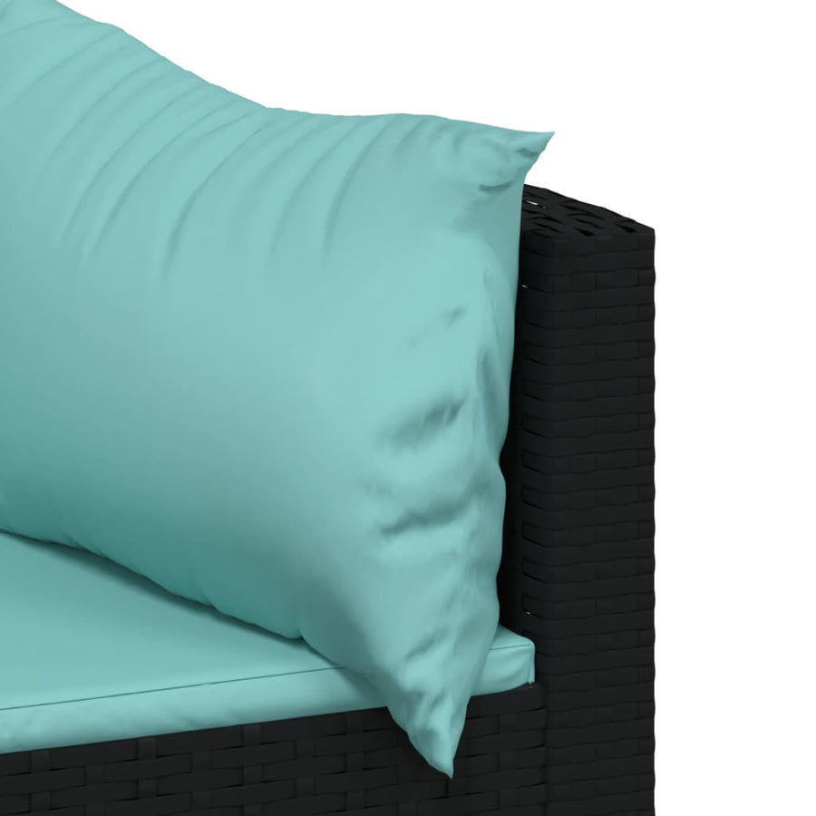 -Delige Loungeset Met Kussens Poly Rattan Zwart en blauw