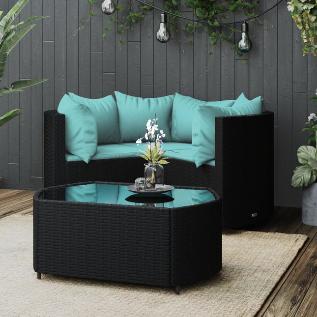 -Delige Loungeset Met Kussens Poly Rattan Zwart en blauw