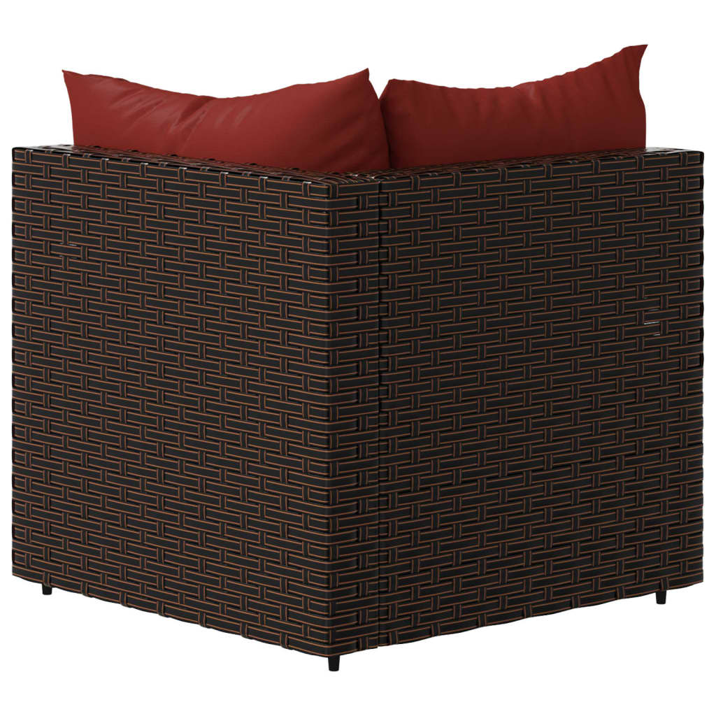 Tuin Met Kussens Poly Rattan Bruin en rood Hoekbank