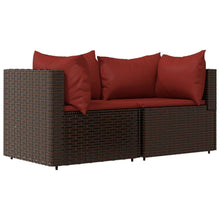 Tuinhoekbanken Met Kussens 2 St Poly Rattan Bruin en rood 2x hoek