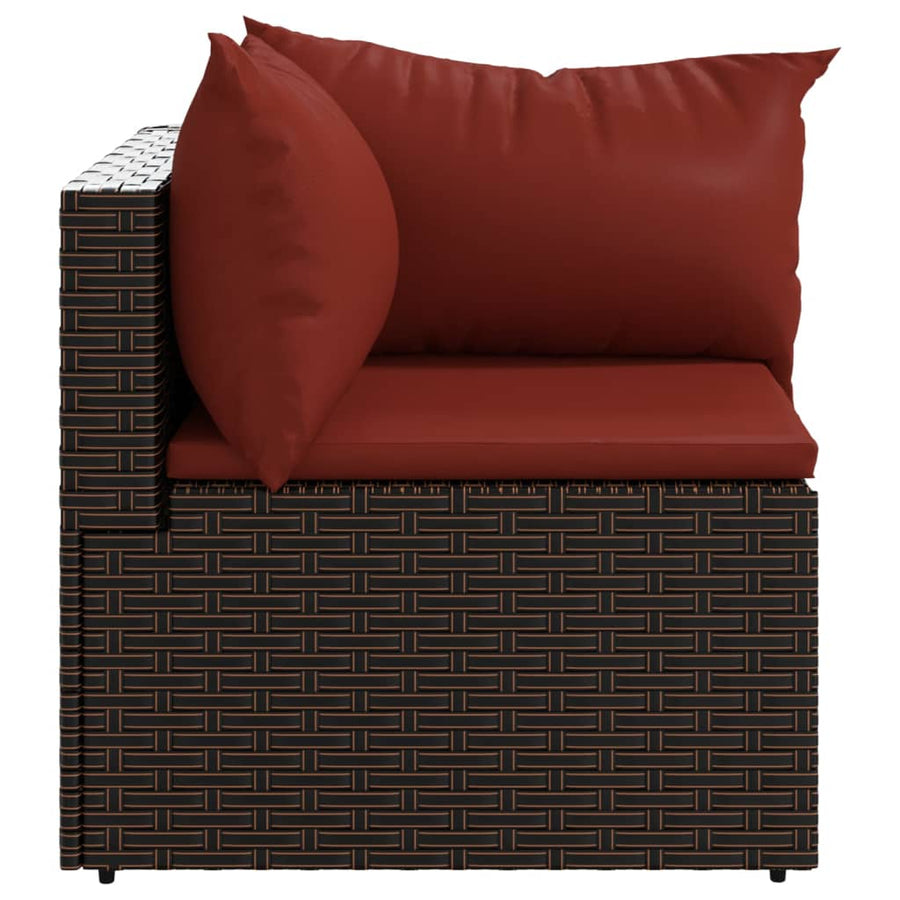 Tuinhoekbanken Met Kussens 2 St Poly Rattan Bruin en rood 2x hoek