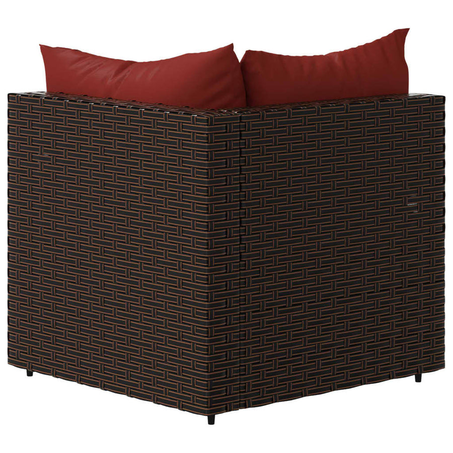 Tuinhoekbanken Met Kussens 2 St Poly Rattan Bruin en rood 2x hoek