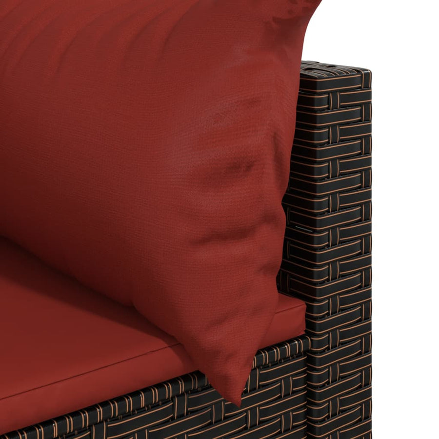 Tuinhoekbanken Met Kussens 2 St Poly Rattan Bruin en rood 2x hoek