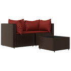 3-Delige Loungeset Met Kussens Poly Rattan Bruin en rood 2x hoek + Tafel