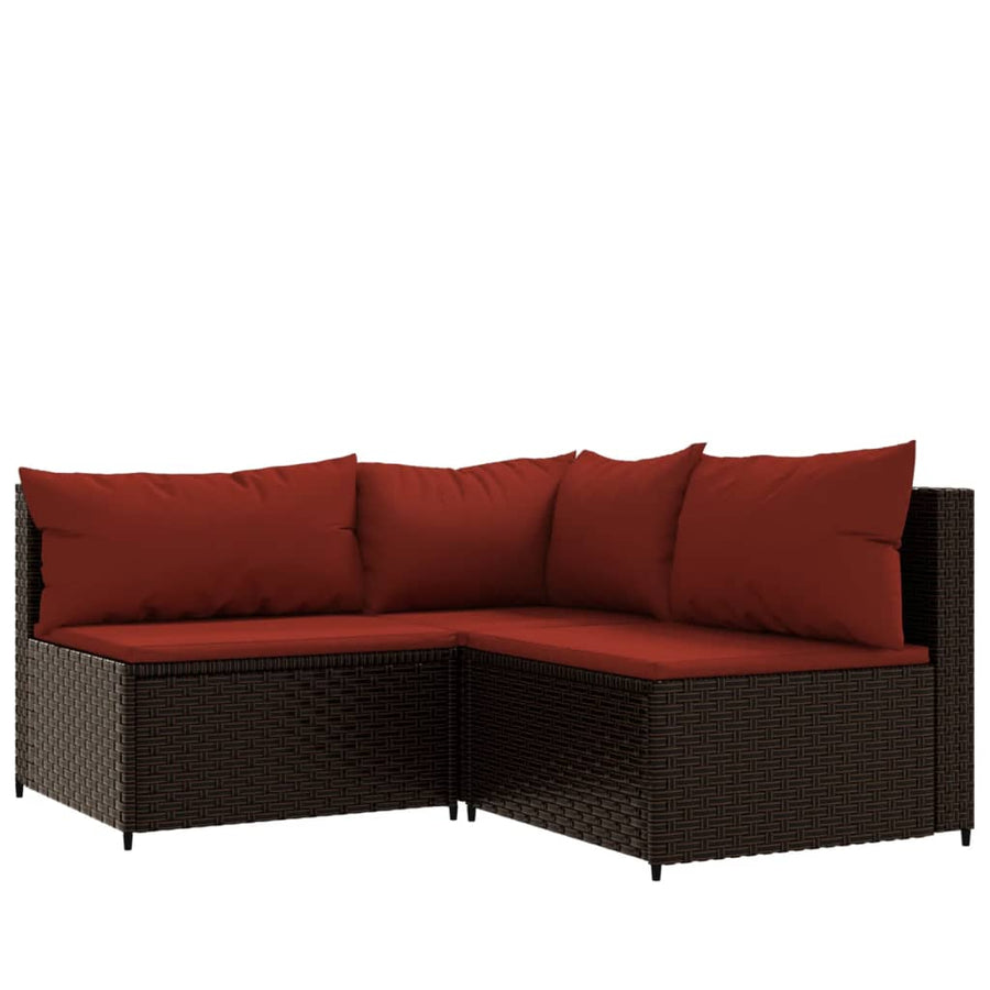 3-Delige Loungeset Met Kussens Poly Rattan Bruin en rood hoek + 2x midden