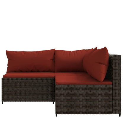 3-Delige Loungeset Met Kussens Poly Rattan Bruin en rood hoek + 2x midden