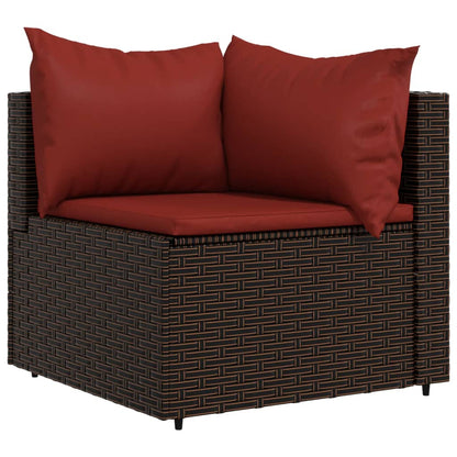 4-Delige Loungeset Met Kussens Poly Rattan Bruin en rood hoek + 2x midden + Tafel
