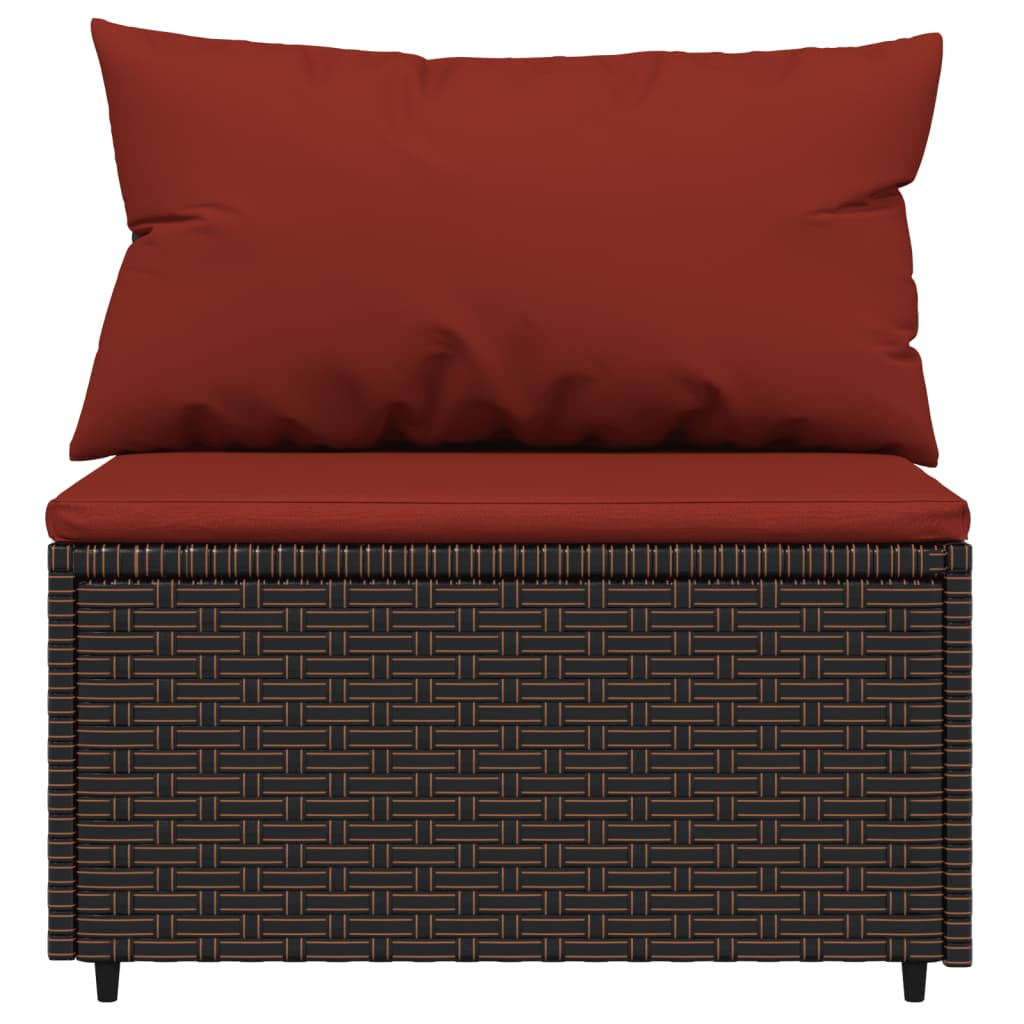 4-Delige Loungeset Met Kussens Poly Rattan Bruin en rood hoek + 2x midden + Tafel