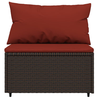 4-Delige Loungeset Met Kussens Poly Rattan Bruin en rood hoek + 2x midden + Tafel