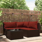 4-Delige Loungeset Met Kussens Poly Rattan Bruin en rood hoek + 2x midden + Tafel