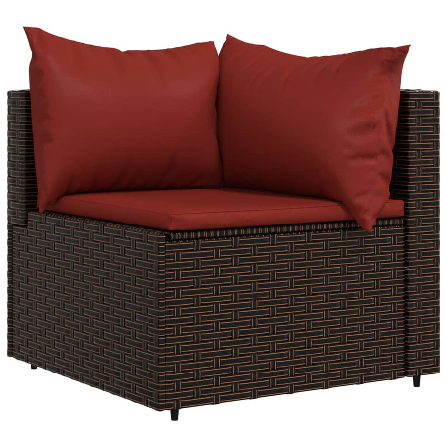 3-Delige Loungeset Met Kussens Poly Rattan Bruin en rood 2x hoek + midden