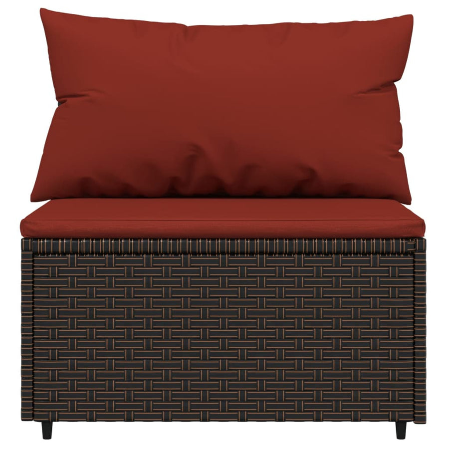 3-Delige Loungeset Met Kussens Poly Rattan Bruin en rood 2x hoek + midden