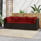 3-Delige Loungeset Met Kussens Poly Rattan Bruin en rood 2x hoek + midden