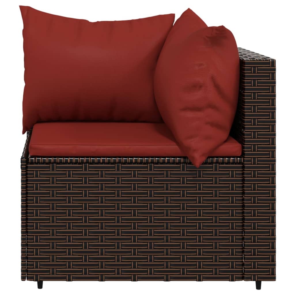 4-Delige Loungeset Met Kussens Poly Rattan Bruin en rood 2x hoek + 2x midden
