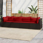 4-Delige Loungeset Met Kussens Poly Rattan Bruin en rood 2x hoek + 2x midden