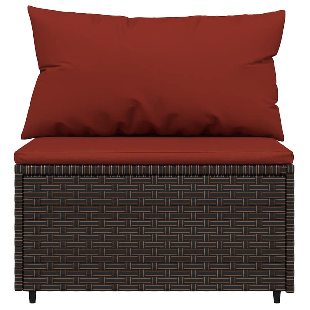 Tuinmiddenbank met kussens poly rattan bruin