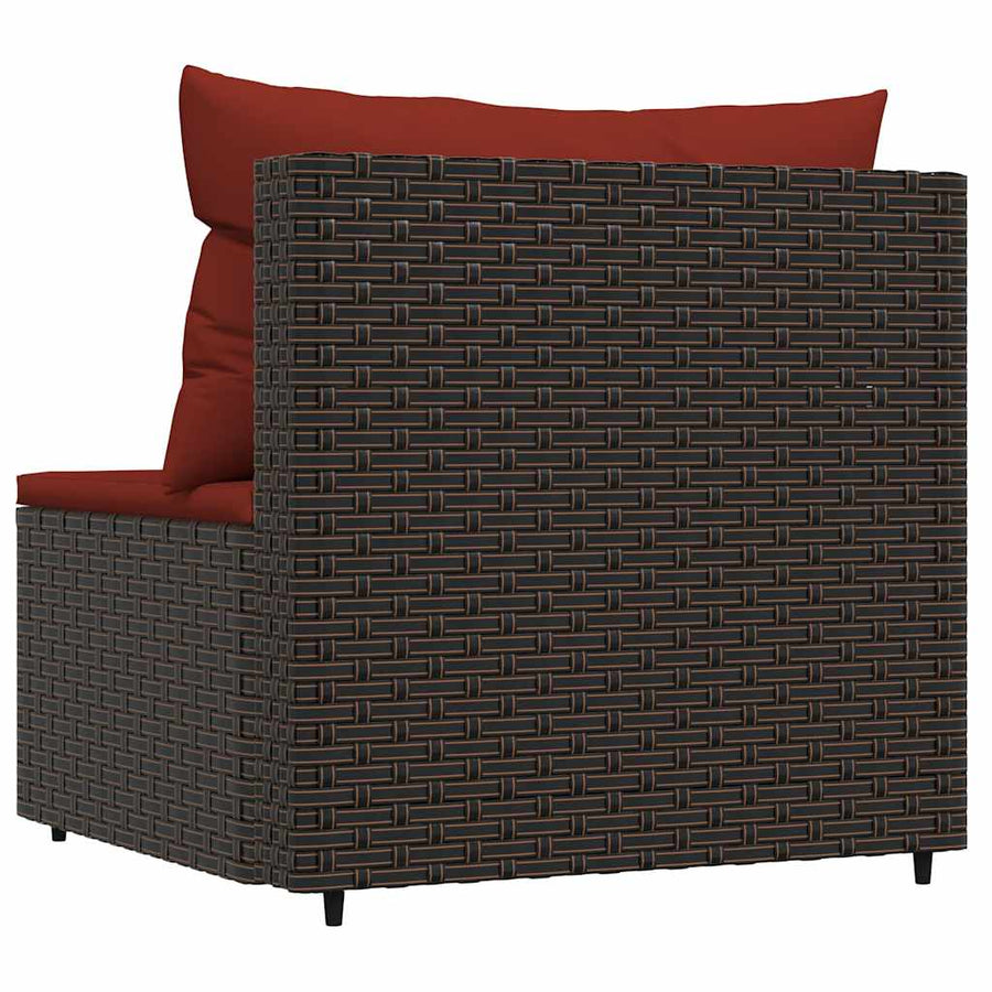 Tuinmiddenbank met kussens poly rattan bruin