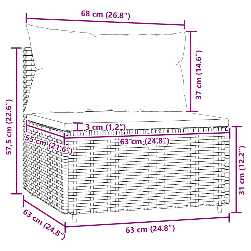 Tuinmiddenbank met kussens poly rattan bruin