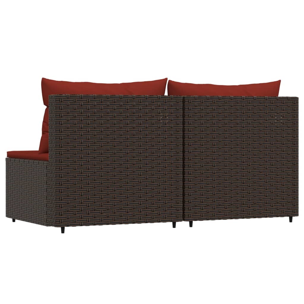 Tuinmiddenbanken Met Kussens 2 St Poly Rattan Bruin en rood 2x midden