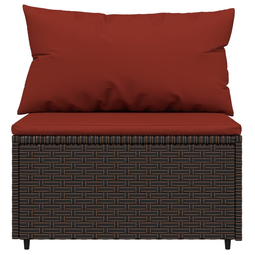 Tuinmiddenbanken Met Kussens 2 St Poly Rattan Bruin en rood 2x midden