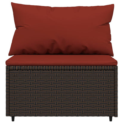 Tuinmiddenbanken Met Kussens 2 St Poly Rattan Bruin en rood 2x midden