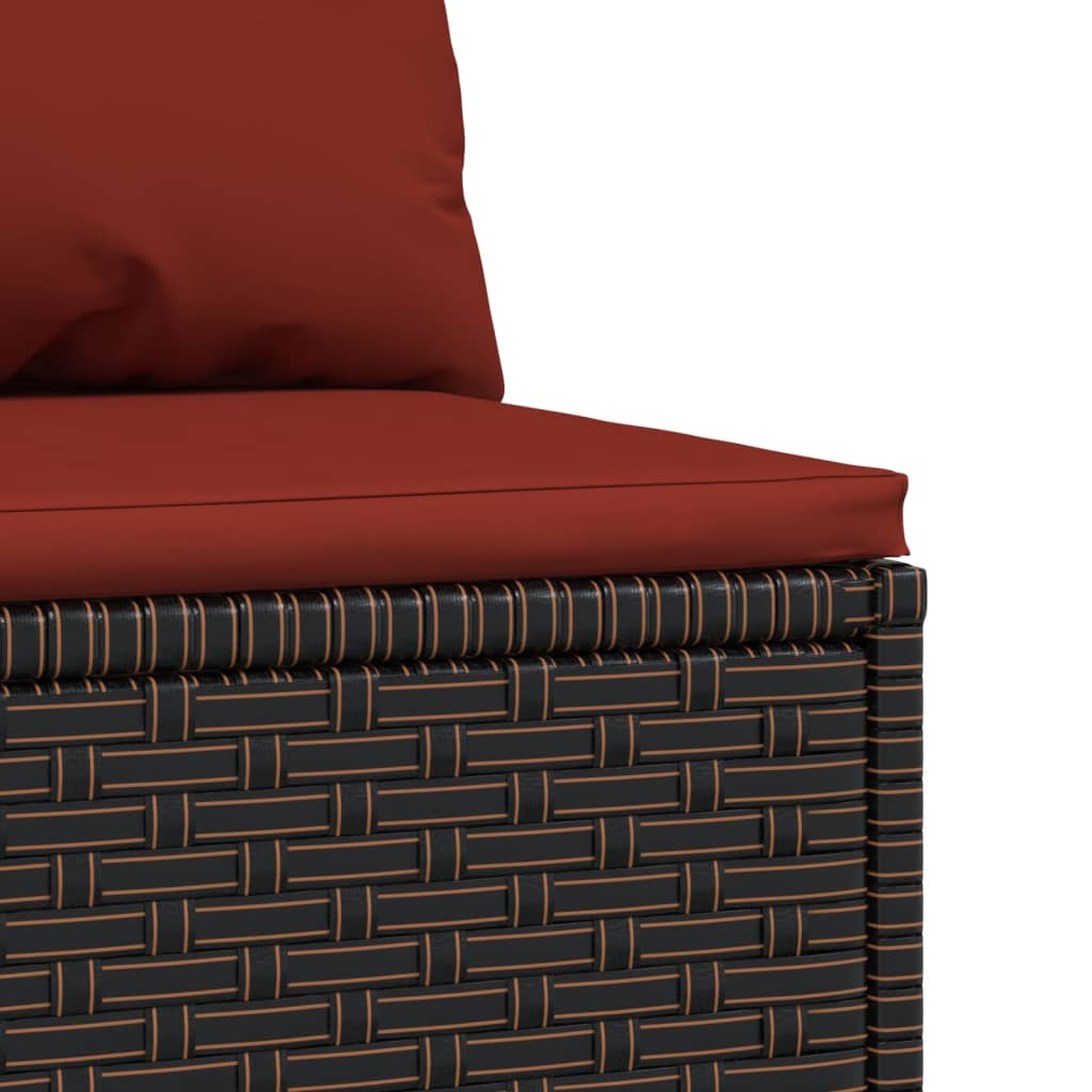 Tuinmiddenbanken Met Kussens 2 St Poly Rattan Bruin en rood 2x midden
