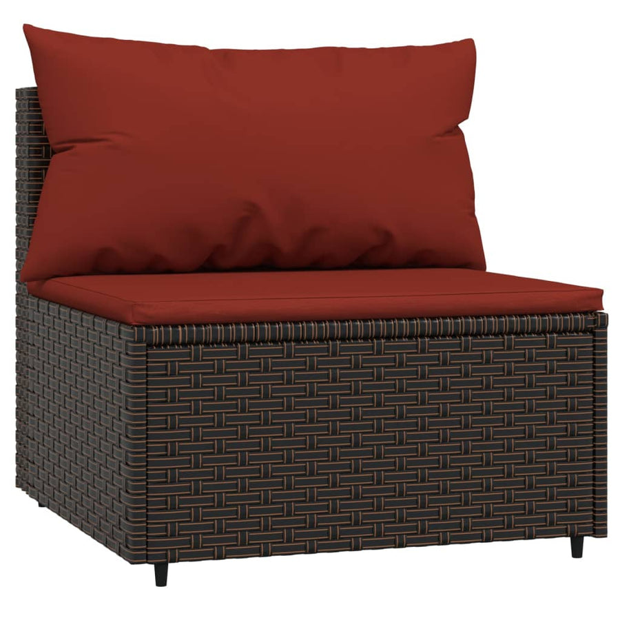 3-Delige Loungeset Met Kussens Poly Rattan Bruin en rood 2x midden + Tafel