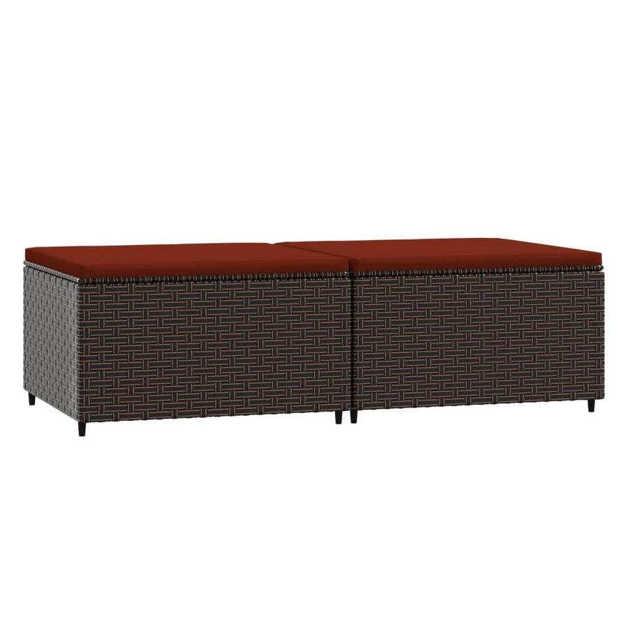 Voetensteunen Met Kussens Poly Rattan 2 Bruin en rood