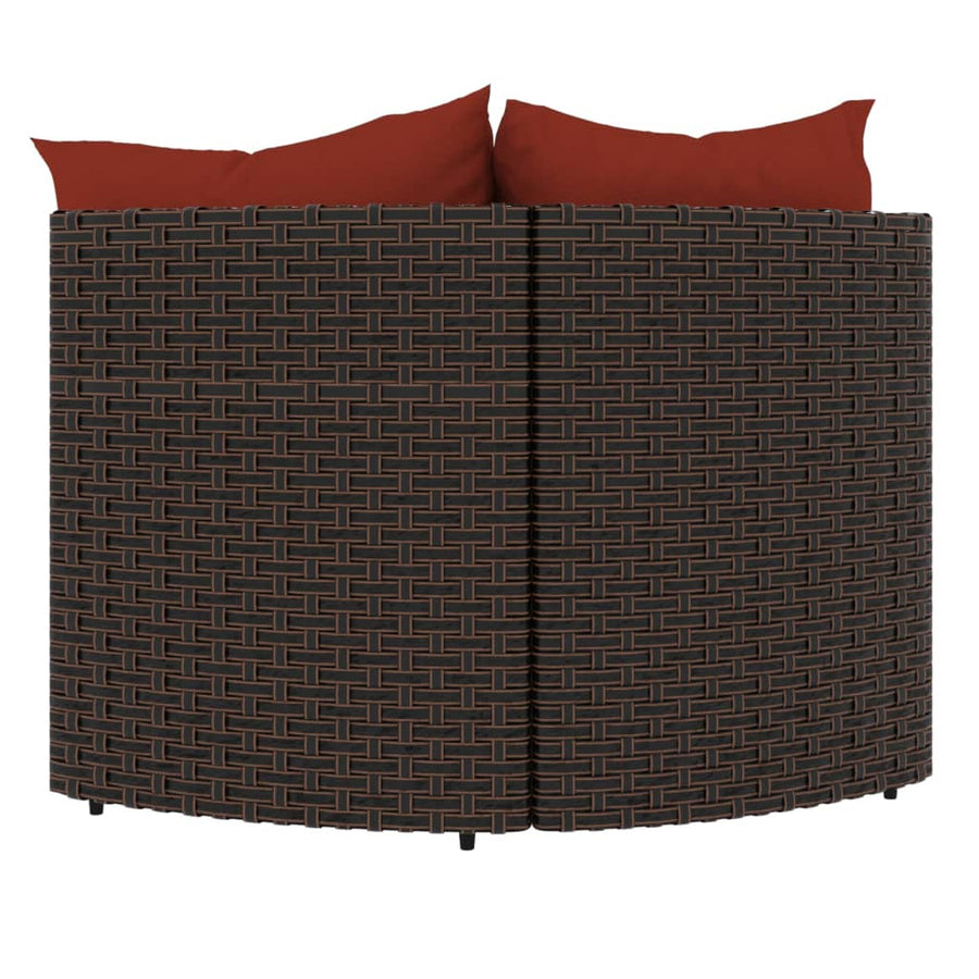 Tuinhoekbanken Met Kussens 2 St Poly Rattan Bruin en rood 2x hoek