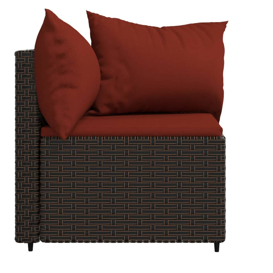 Tuinhoekbanken Met Kussens 2 St Poly Rattan Bruin en rood 2x hoek