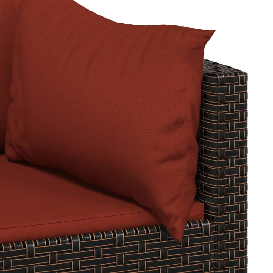 Tuinhoekbanken Met Kussens 2 St Poly Rattan Bruin en rood 2x hoek