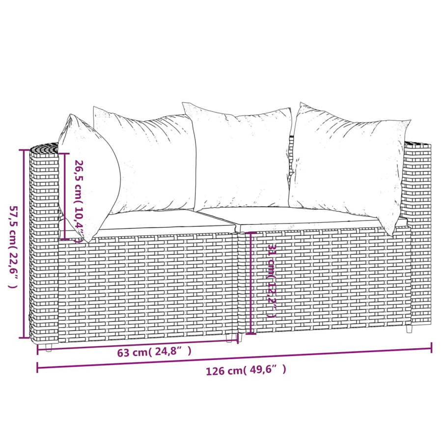 Tuinhoekbanken Met Kussens 2 St Poly Rattan Bruin en rood 2x hoek