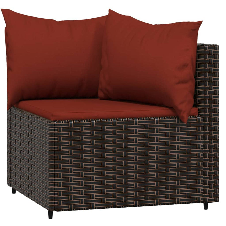 3-Delige Loungeset Met Kussens Poly Rattan Bruin en rood 2x hoek + Tafel