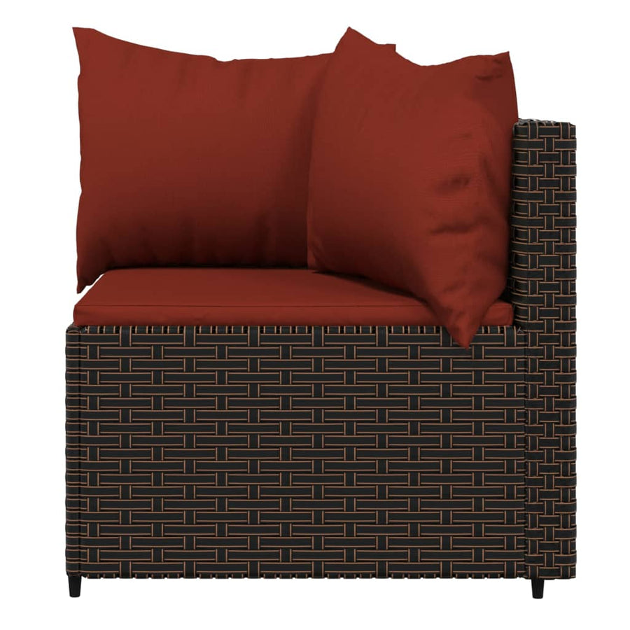 3-Delige Loungeset Met Kussens Poly Rattan Bruin en rood 2x hoek + Tafel