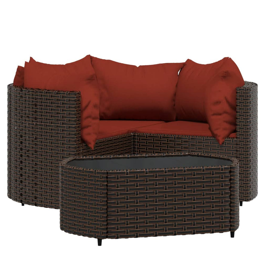 -Delige Loungeset Met Kussens Poly Rattan Bruin en rood