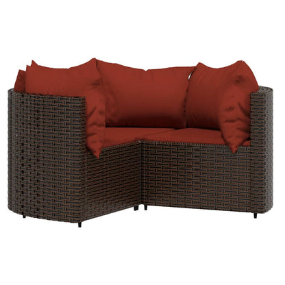 -Delige Loungeset Met Kussens Poly Rattan Bruin en rood