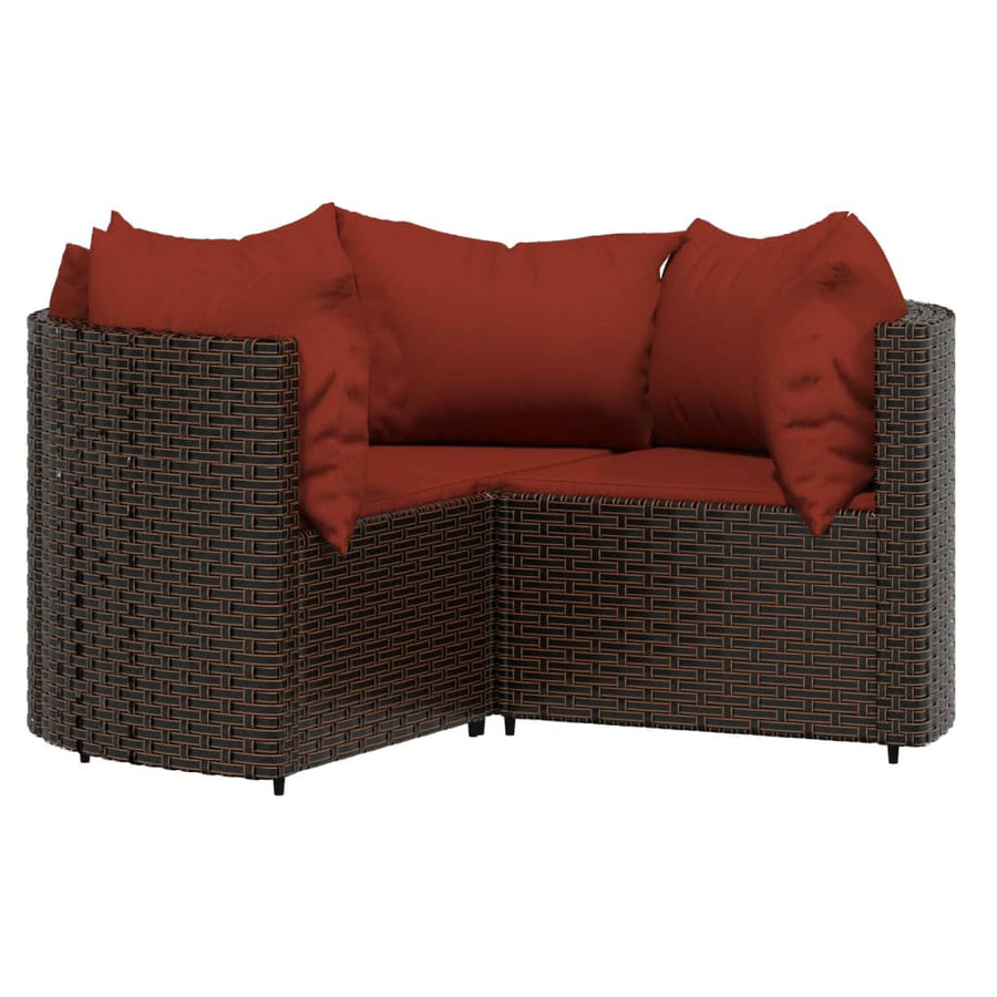 -Delige Loungeset Met Kussens Poly Rattan Bruin en rood