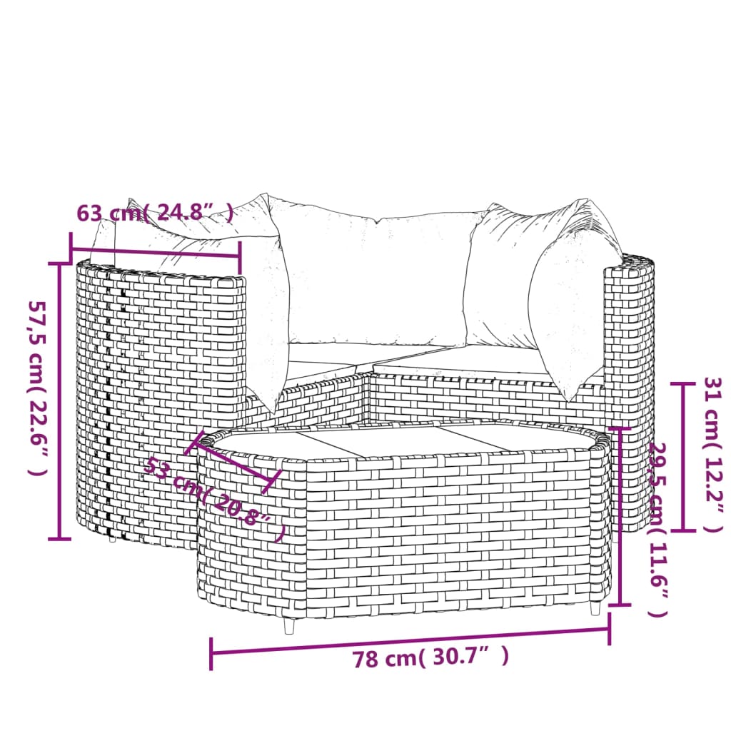-Delige Loungeset Met Kussens Poly Rattan Bruin en rood