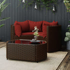 -Delige Loungeset Met Kussens Poly Rattan Bruin en rood