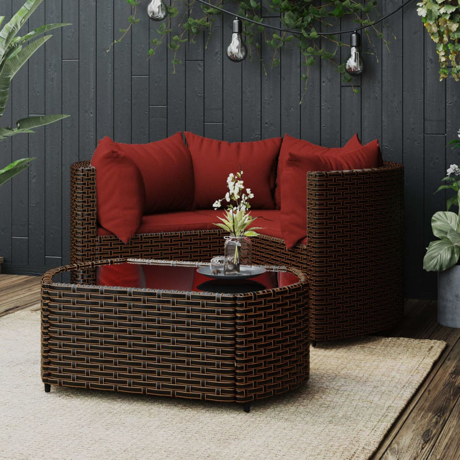 -Delige Loungeset Met Kussens Poly Rattan Bruin en rood