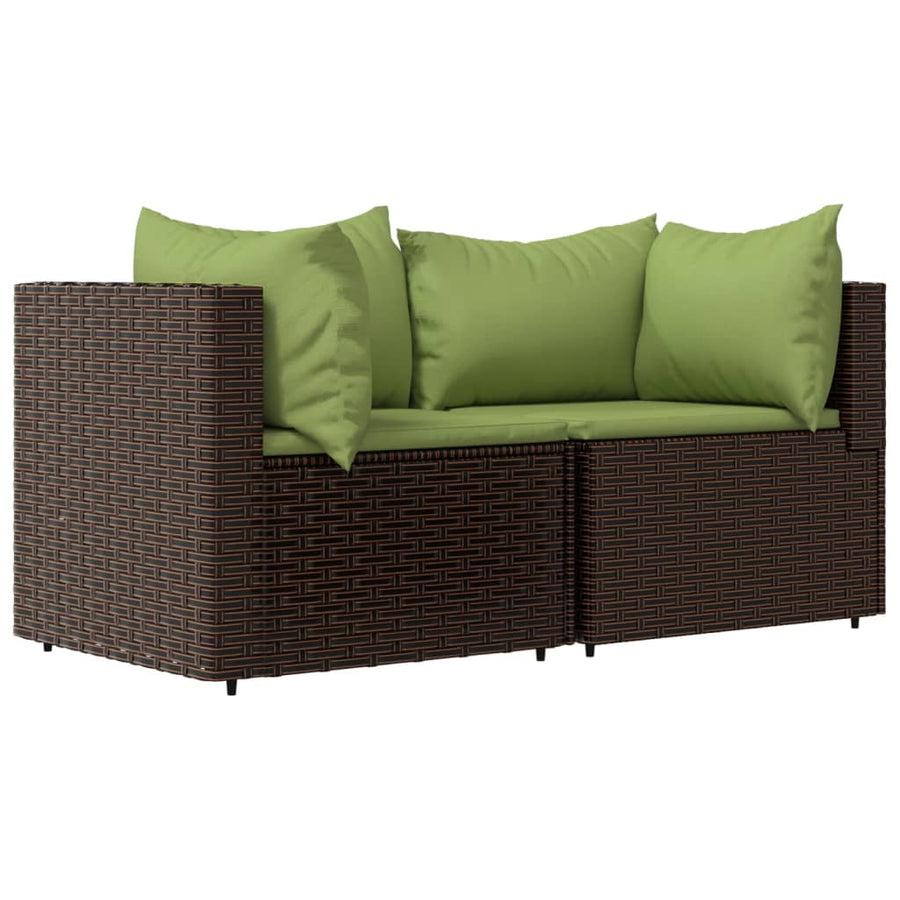 Tuinhoekbanken Met Kussens 2 St Poly Rattan Bruin en groen 2x hoek